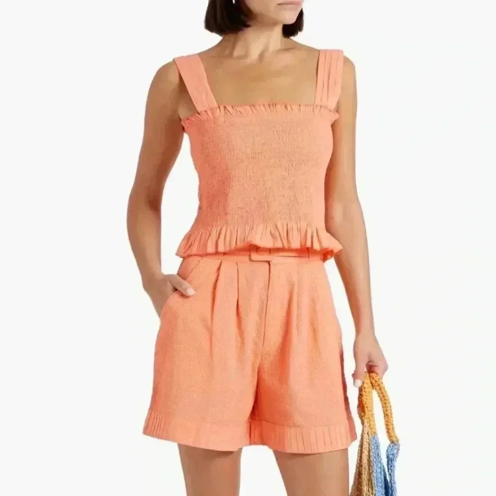 NWT SOLID & STRIPED Phoebe cropped shirred cotton tank top peach S